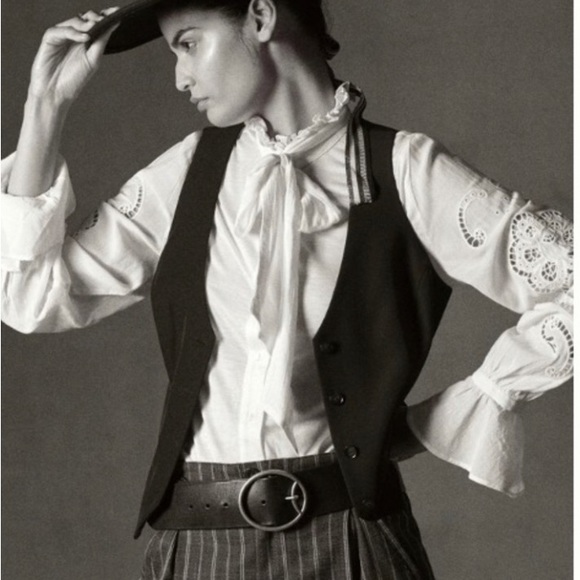 ANTHROPOLOGIE Lea & Viola Size 3X White Poet Blouse Tunic PussyBow Stretch $120 - Picture 3 of 16